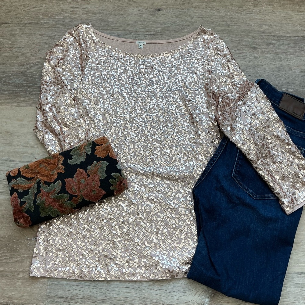 J. Crew Sequined Gold Top - Medium